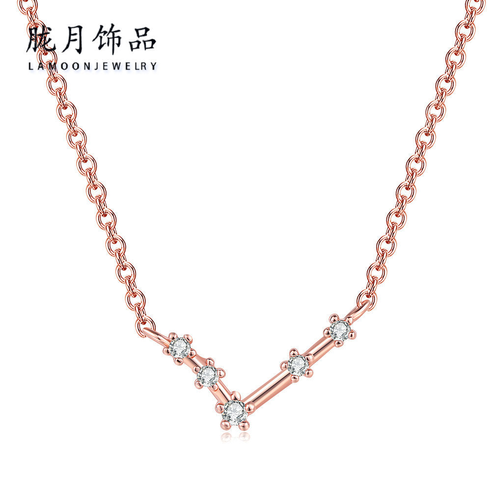 Ozy Moon fashion simple twelve constellation clavicle necklace with zircon and rose gold plated cross-border explosive accessories wholesale