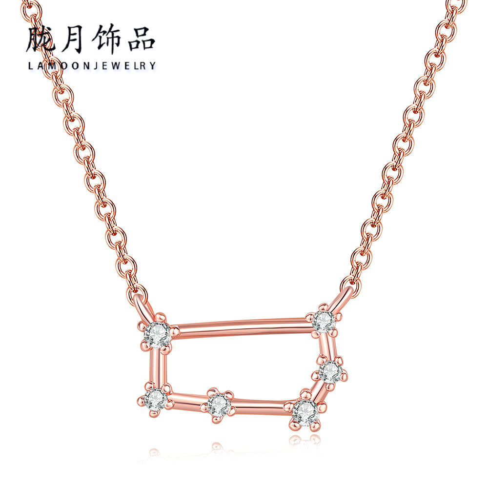 Ozy Moon fashion simple twelve constellation clavicle necklace with zircon and rose gold plated cross-border explosive accessories wholesale