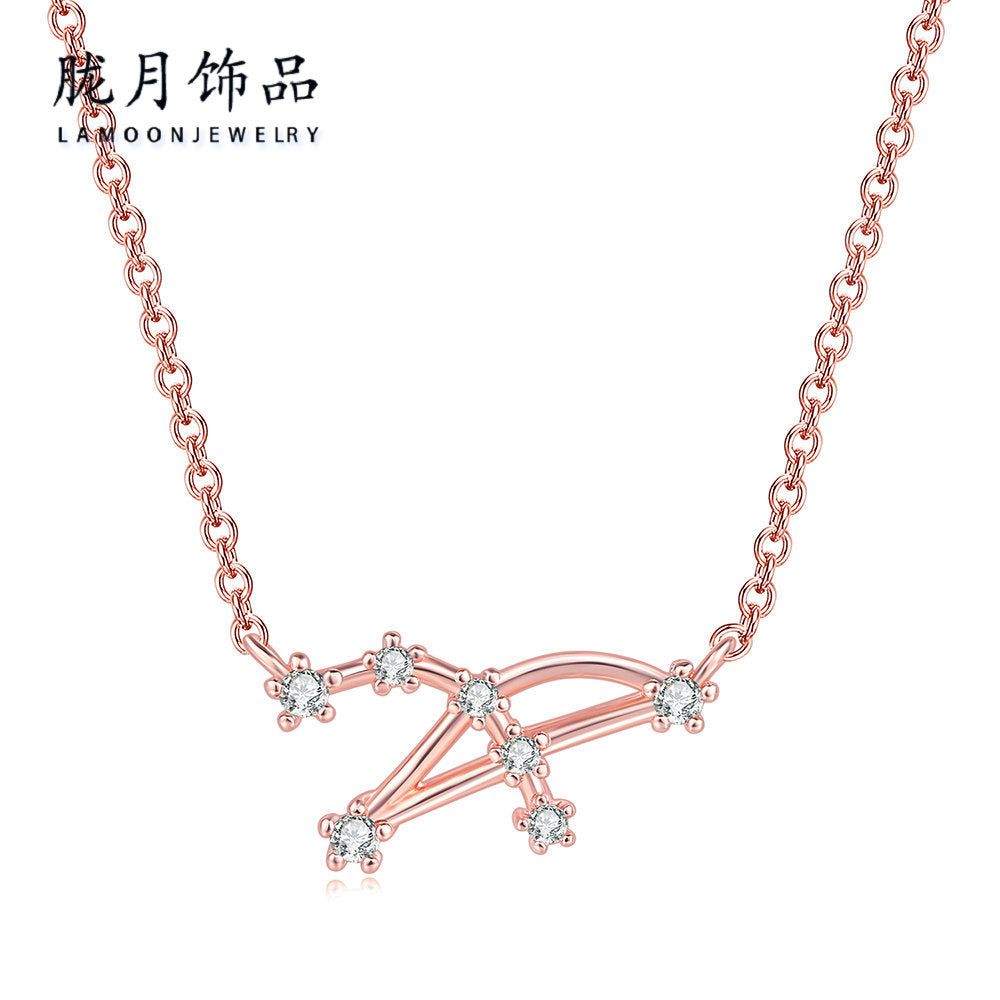 Ozy Moon fashion simple twelve constellation clavicle necklace with zircon and rose gold plated cross-border explosive accessories wholesale