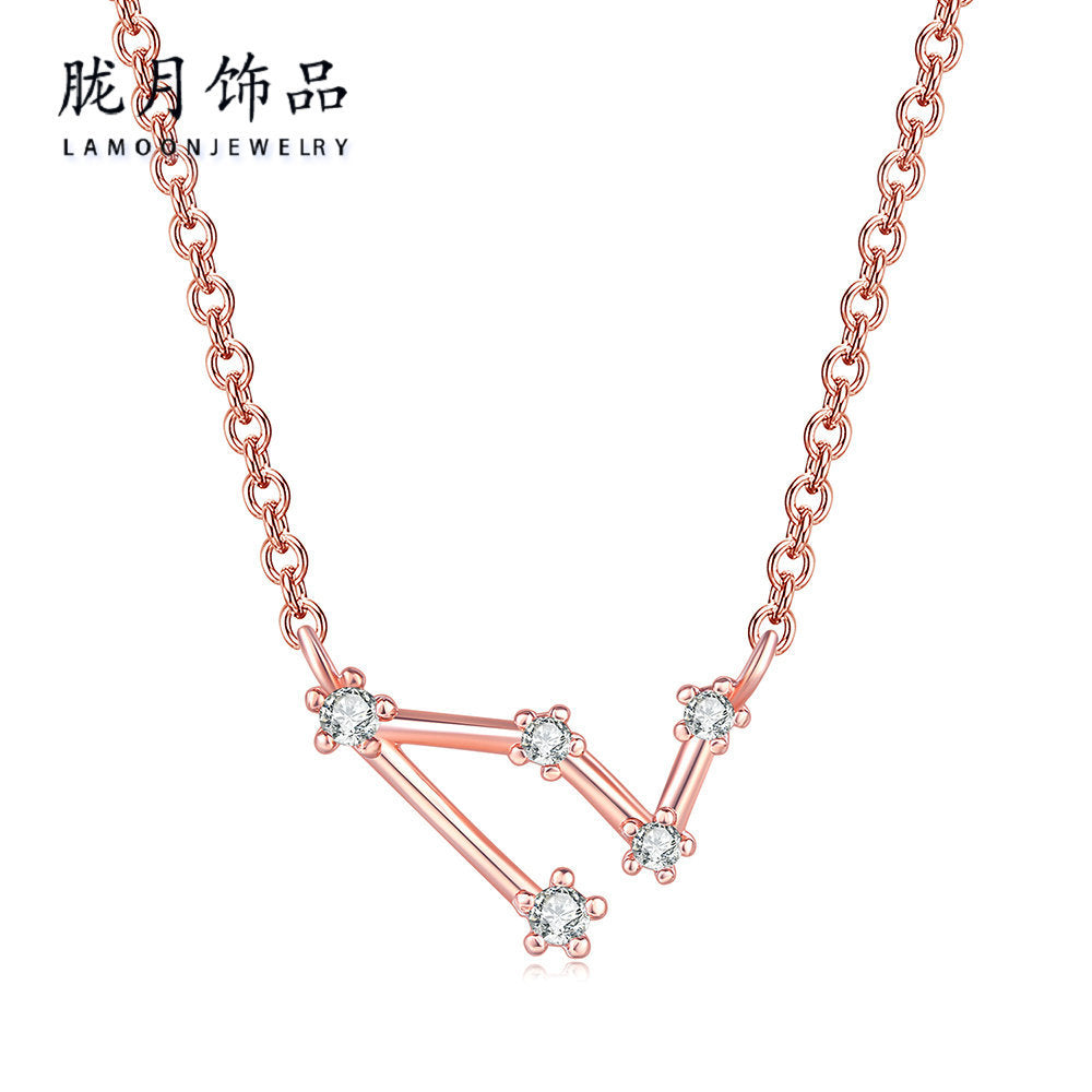 Ozy Moon fashion simple twelve constellation clavicle necklace with zircon and rose gold plated cross-border explosive accessories wholesale