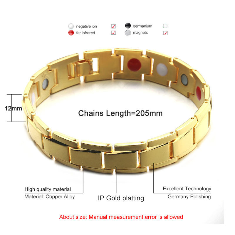 New Fashion Jewelry Black Charm Gold-plated Copper Health Bracelet Men's Classic Bracelet