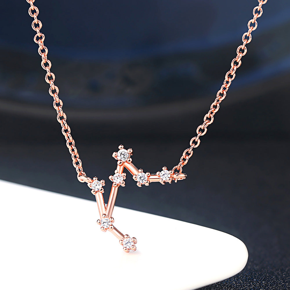 Ozy Moon fashion simple twelve constellation clavicle necklace with zircon and rose gold plated cross-border explosive accessories wholesale
