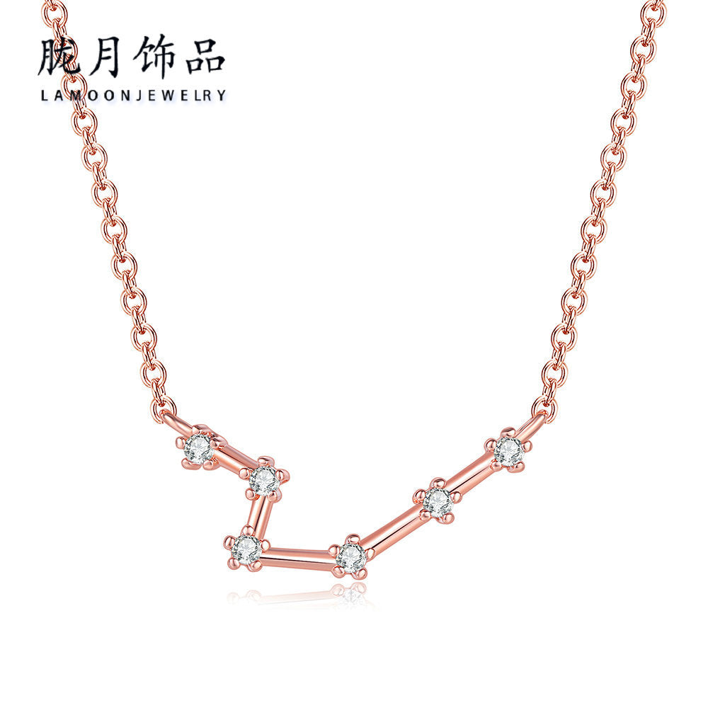 Ozy Moon fashion simple twelve constellation clavicle necklace with zircon and rose gold plated cross-border explosive accessories wholesale