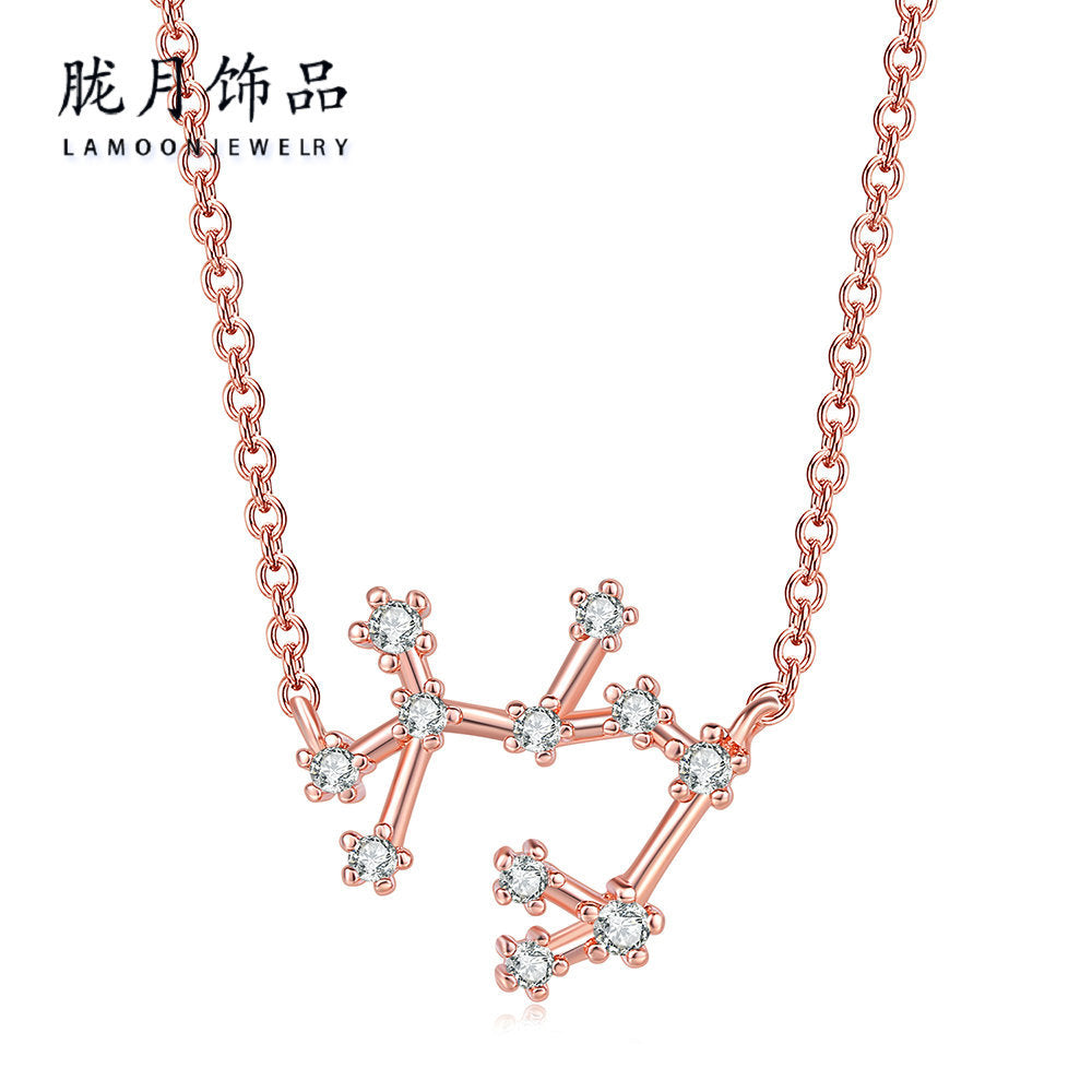 Ozy Moon fashion simple twelve constellation clavicle necklace with zircon and rose gold plated cross-border explosive accessories wholesale