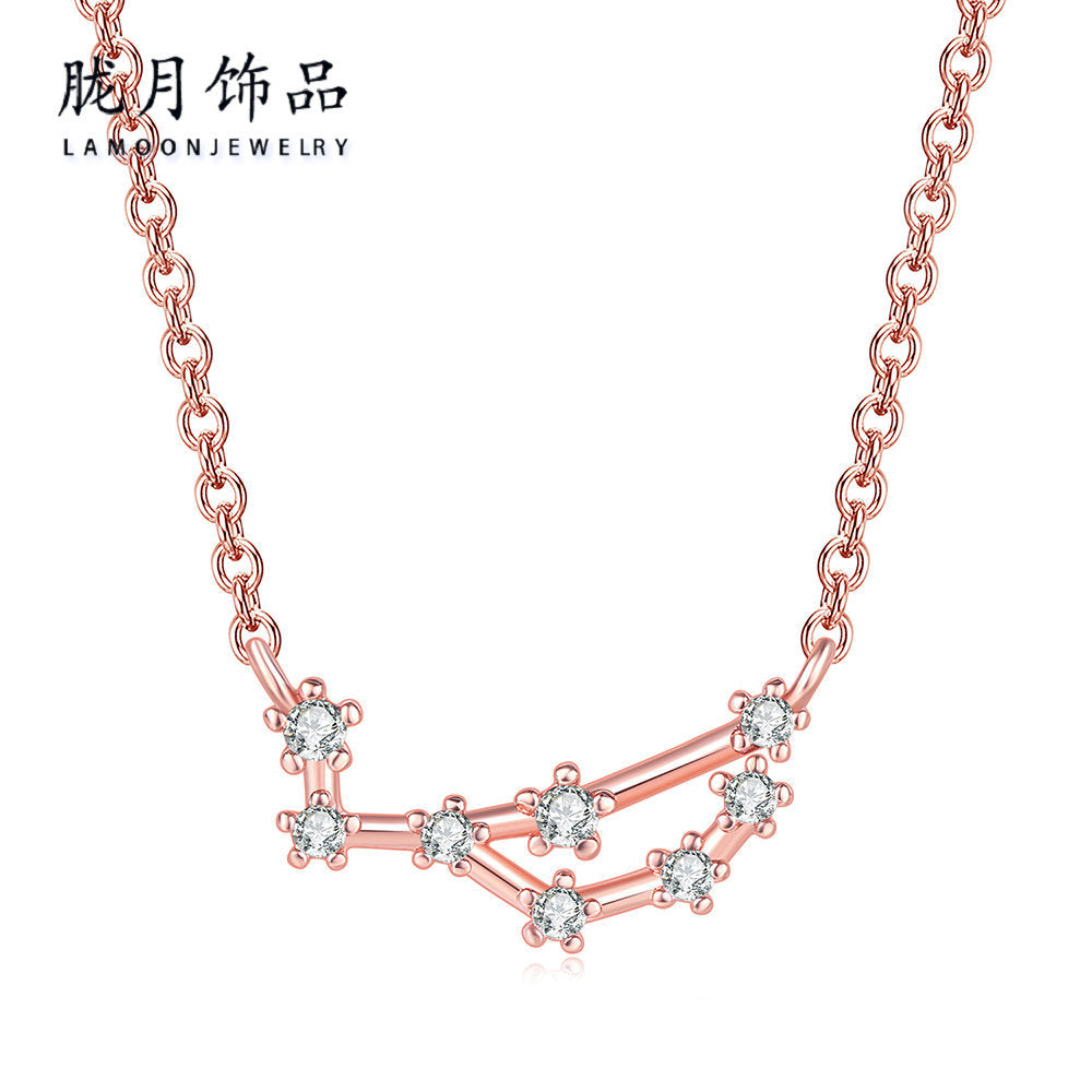 Ozy Moon fashion simple twelve constellation clavicle necklace with zircon and rose gold plated cross-border explosive accessories wholesale