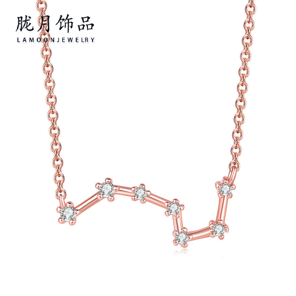 Ozy Moon fashion simple twelve constellation clavicle necklace with zircon and rose gold plated cross-border explosive accessories wholesale