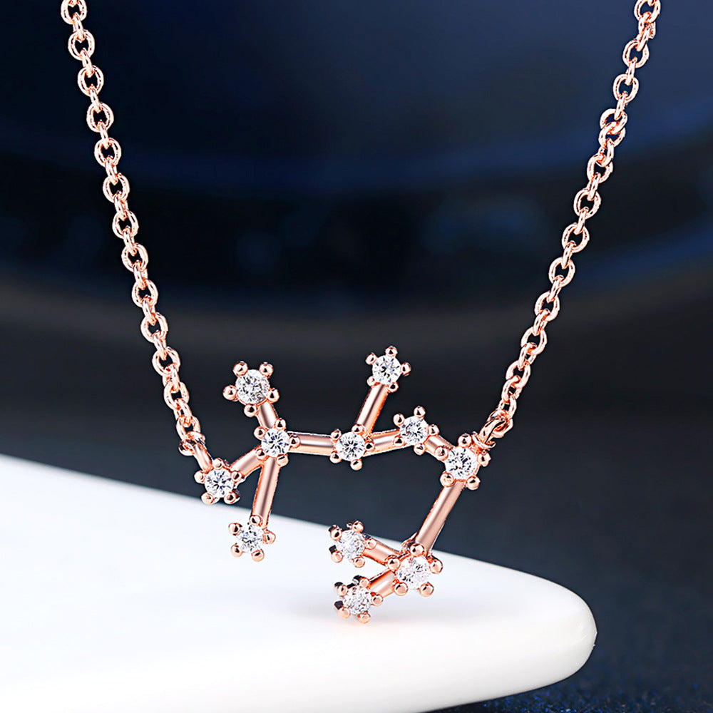 Ozy Moon fashion simple twelve constellation clavicle necklace with zircon and rose gold plated cross-border explosive accessories wholesale