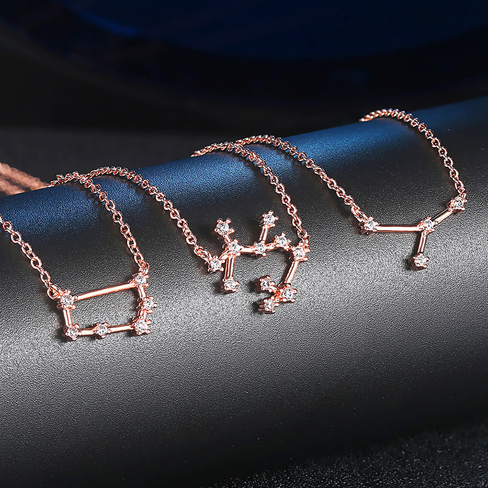 Ozy Moon fashion simple twelve constellation clavicle necklace with zircon and rose gold plated cross-border explosive accessories wholesale
