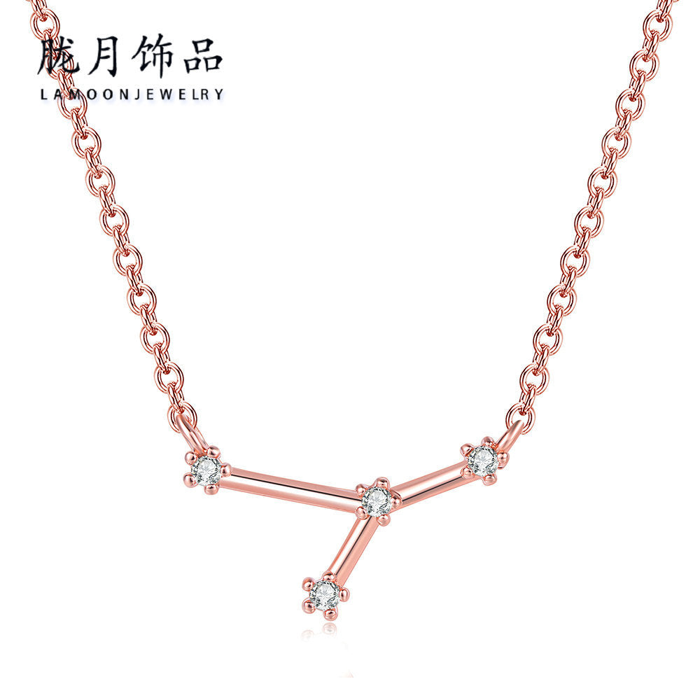 Ozy Moon fashion simple twelve constellation clavicle necklace with zircon and rose gold plated cross-border explosive accessories wholesale