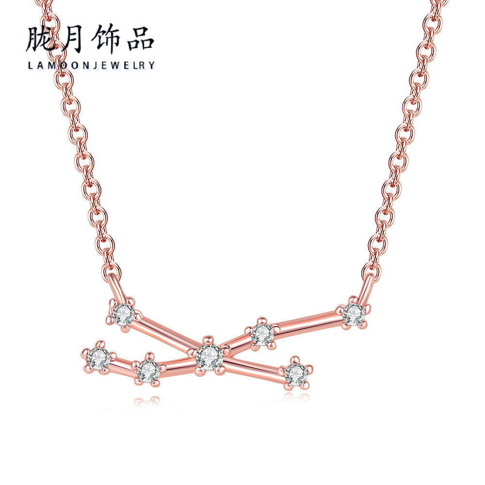 Ozy Moon fashion simple twelve constellation clavicle necklace with zircon and rose gold plated cross-border explosive accessories wholesale
