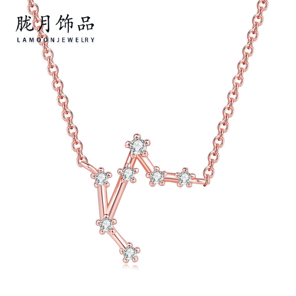 Ozy Moon fashion simple twelve constellation clavicle necklace with zircon and rose gold plated cross-border explosive accessories wholesale