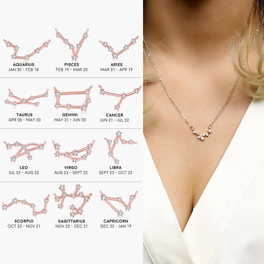 Ozy Moon fashion simple twelve constellation clavicle necklace with zircon and rose gold plated cross-border explosive accessories wholesale