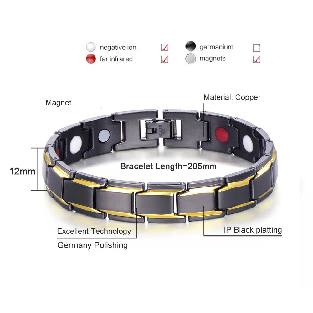 New Fashion Jewelry Black Charm Gold-plated Copper Health Bracelet Men's Classic Bracelet
