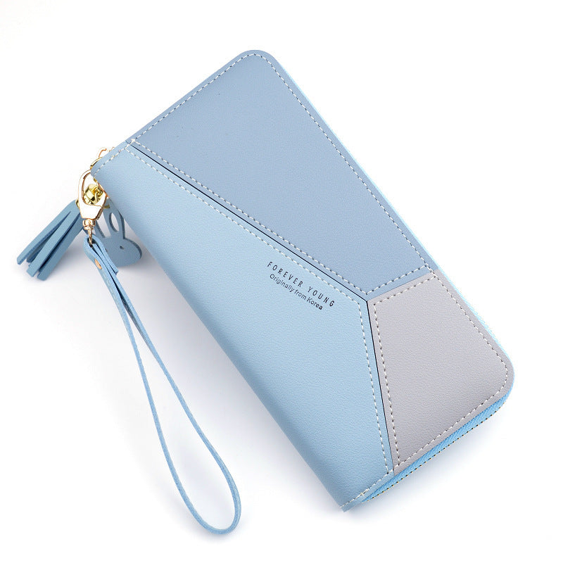 New style ladies clutch purse female long Korean style contrast stitching zipper tassel large capacity wallet mobile phone bag