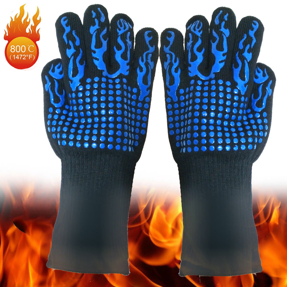 Spot high temperature resistant 800 degrees BBQ flame retardant non-slip fireproof barbecue gloves insulated microwave oven oven gloves