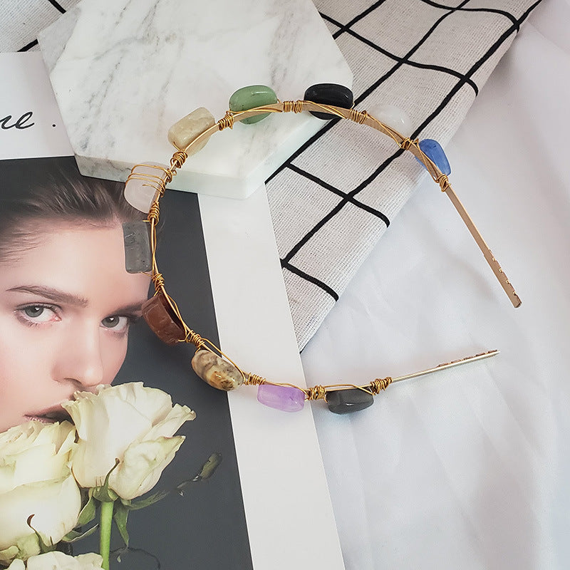 New high-end hair accessories headwear Korean shell headband Fashion European and American stone headband handmade hair accessories wholesale