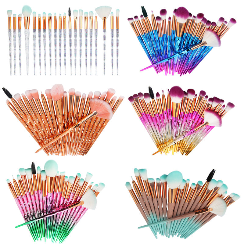 Cross-border hot sale 20 unicorn diamond transparent makeup brush set eye brush beauty tools factory direct sales