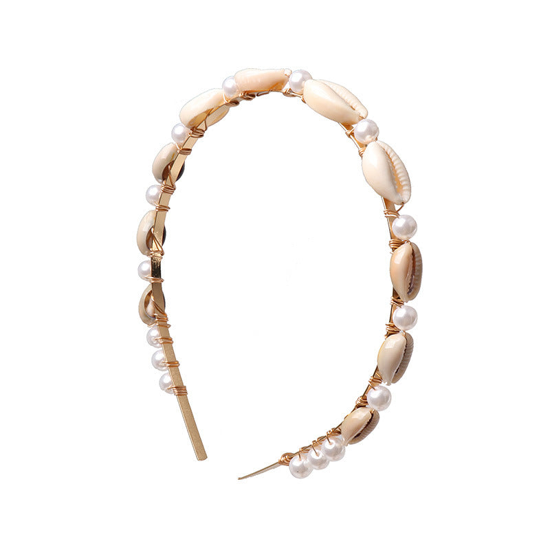 New high-end hair accessories headwear Korean shell headband Fashion European and American stone headband handmade hair accessories wholesale