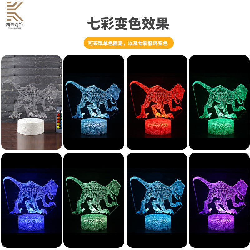 Cross-border dinosaur series colorful 3D night light LED touch remote control creative Christmas gift 3D table lamp
