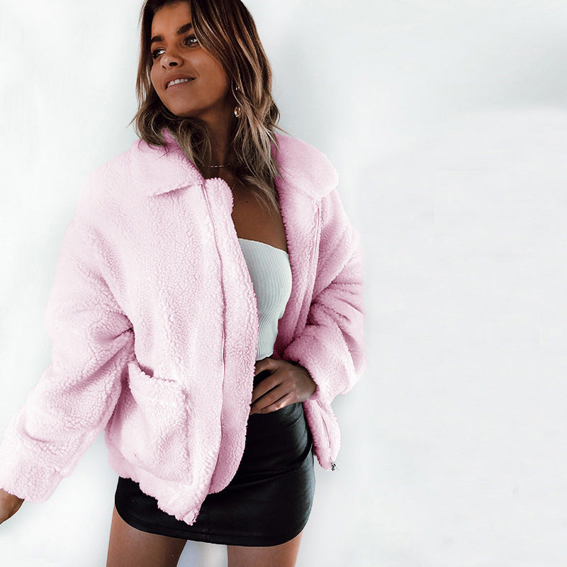 Cross-border special offer 9 colors 6 yards hot 2019 spring and autumn and winter fashion zipper plush comfortable tops Women's jackets in stock