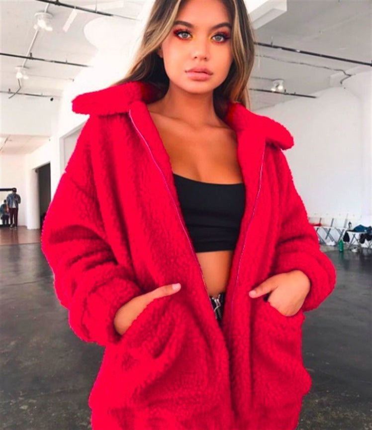 Cross-border special offer 9 colors 6 yards hot 2019 spring and autumn and winter fashion zipper plush comfortable tops Women's jackets in stock