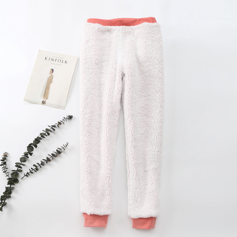 Lamb velvet padded warm feet pants winter loose casual sports pants women plus cashmere student solid color pants