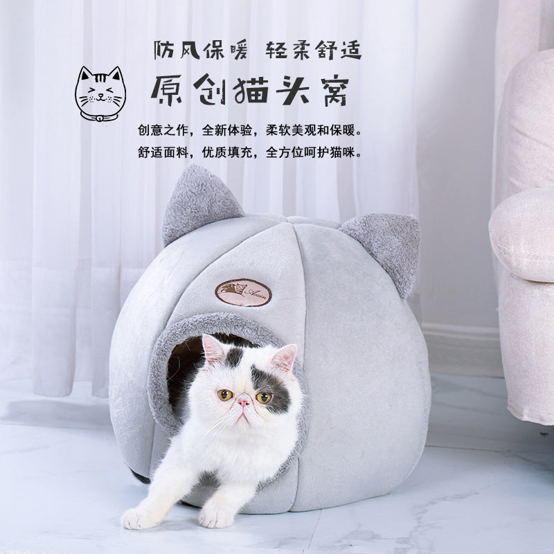 Cat litter semi-enclosed warm kennel for autumn and winter plus velvet for deep sleep