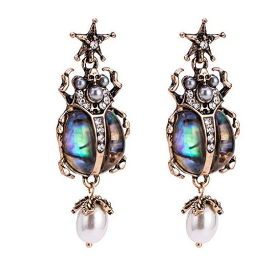 Amazon explosions Europe and America exaggerated shell insects beetle earrings with diamonds pearl earrings