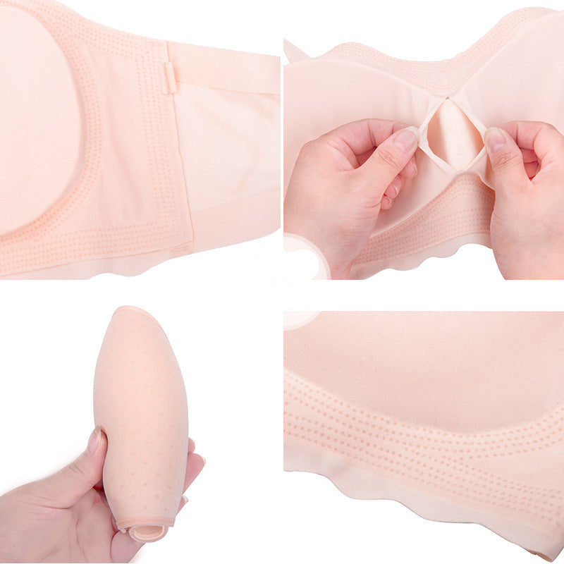 Detachable shoulder strap tube top underwear wrapped chest style gather beautiful back female student base anti-glare ice silk dress female bra