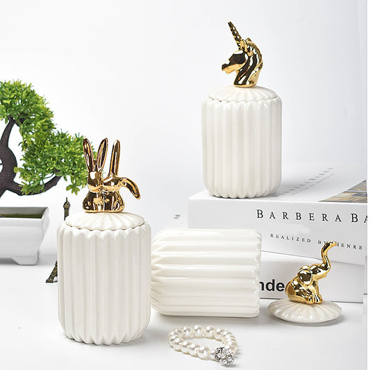 Nordic creative ceramic craftsmanship electroplating home decoration sealed jar wedding gift storage box storage jar with souvenir