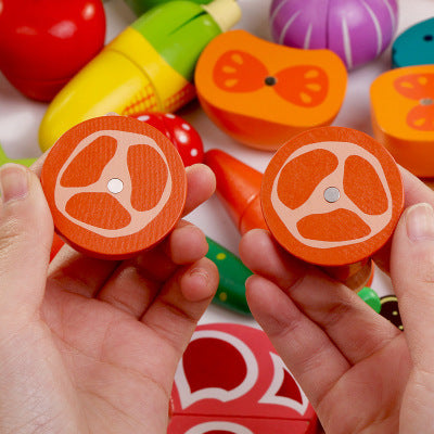 Wooden magnetic cut fruit toys, children’s play house simulation vegetables, cut to see boys and girls cut to play toys