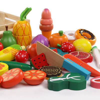 Wooden magnetic cut fruit toys, children’s play house simulation vegetables, cut to see boys and girls cut to play toys