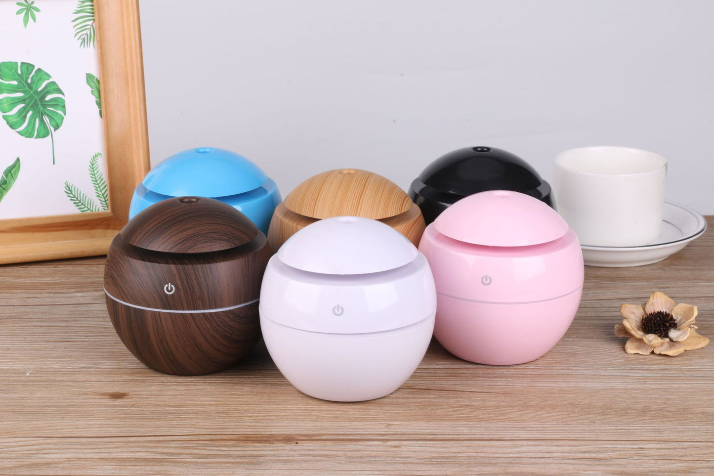 Direct USB Amazon Explosive Small Ball Colorful Light Humidifier Mini Wood Grain Round Aroma Diffuser