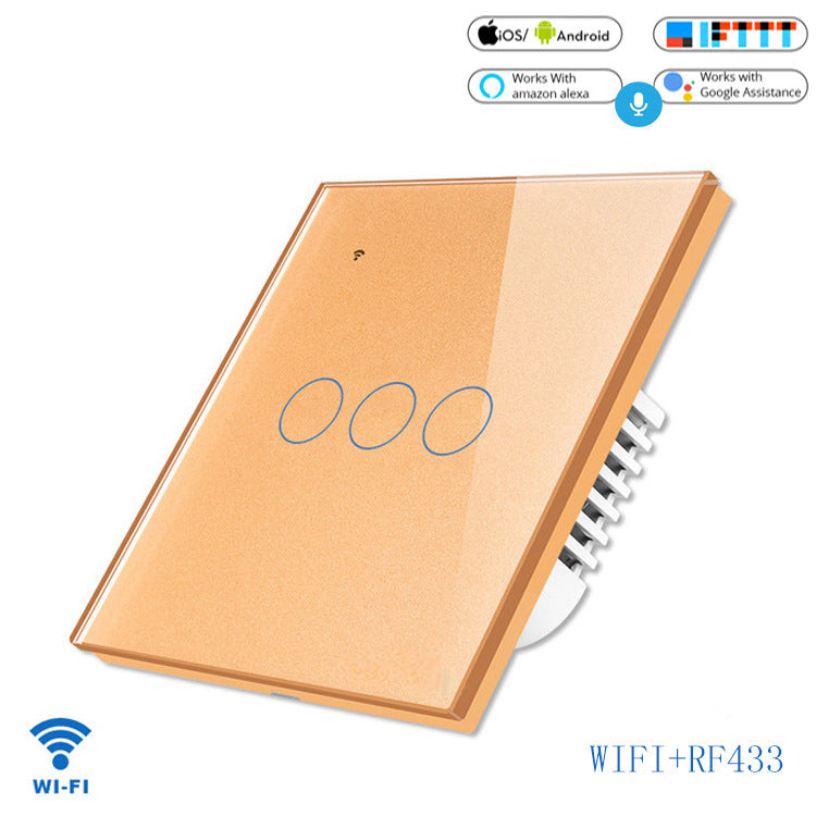 WIFI radio frequency function Touch smart wall switch Voice mobile APP remote control wall switch 3 open