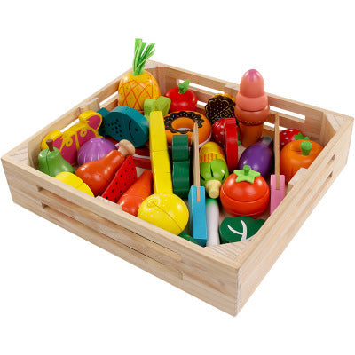Wooden magnetic cut fruit toys, children’s play house simulation vegetables, cut to see boys and girls cut to play toys