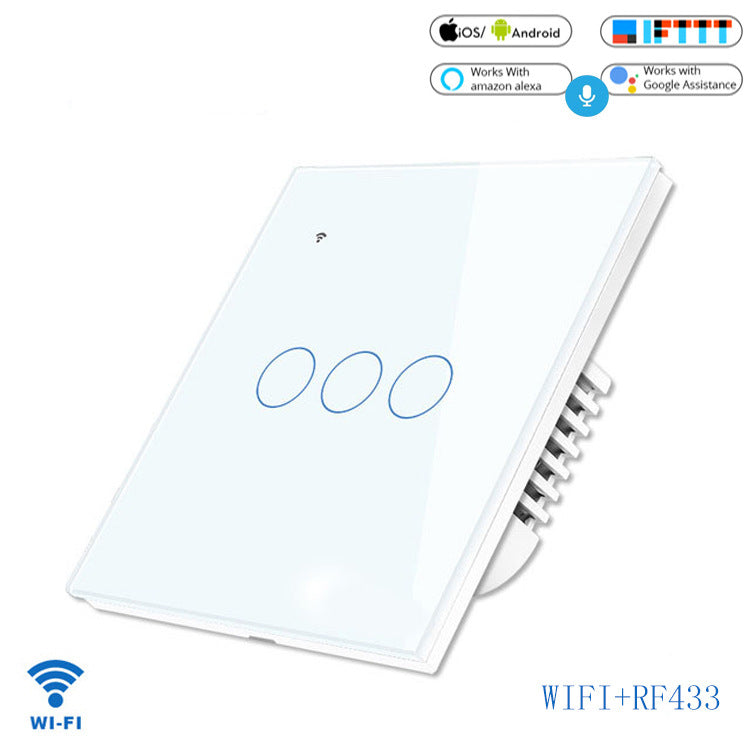 WIFI radio frequency function Touch smart wall switch Voice mobile APP remote control wall switch 3 open