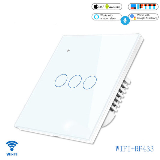 WIFI radio frequency function Touch smart wall switch Voice mobile APP remote control wall switch 3 open