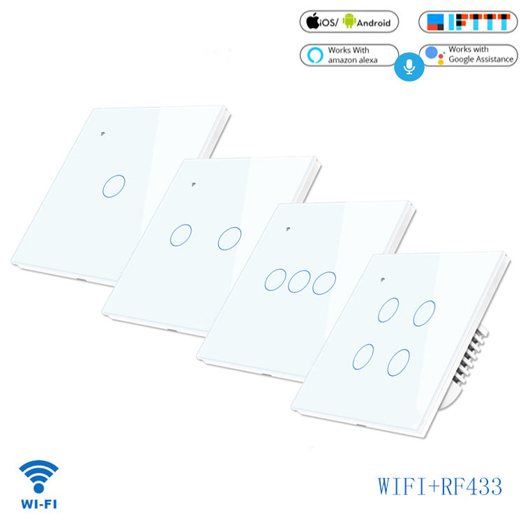 WIFI radio frequency function Touch smart wall switch Voice mobile APP remote control wall switch 3 open