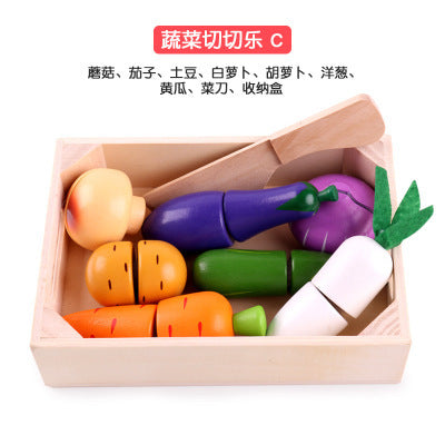 Wooden magnetic cut fruit toys, children’s play house simulation vegetables, cut to see boys and girls cut to play toys