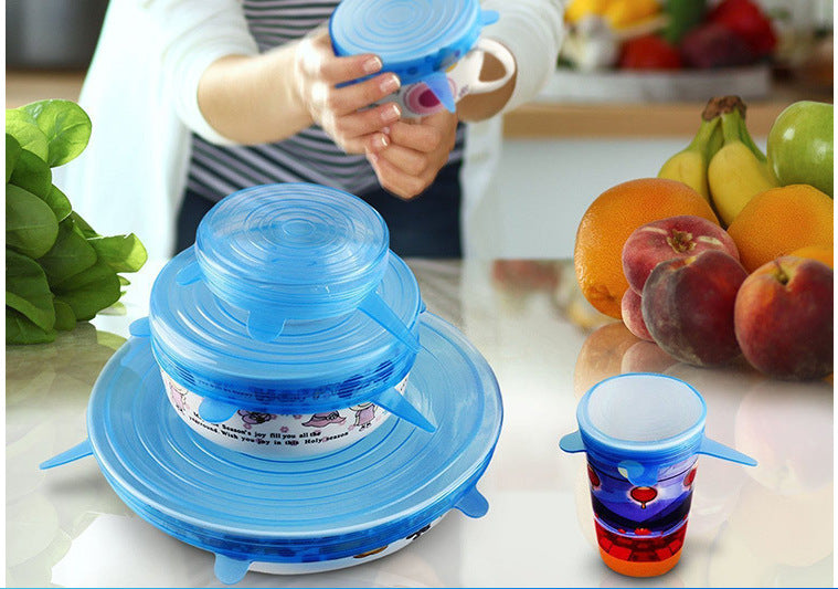 European standard six-piece silicone plastic wrap vegetable and fruit fresh-keeping cover food silicone bowl cover silicone cup cover