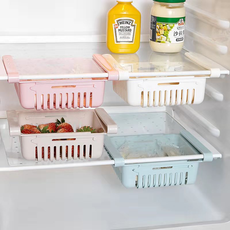Refrigerator plastic storage basket food and beverage fruit retractable drawer storage box kitchen debris finishing box