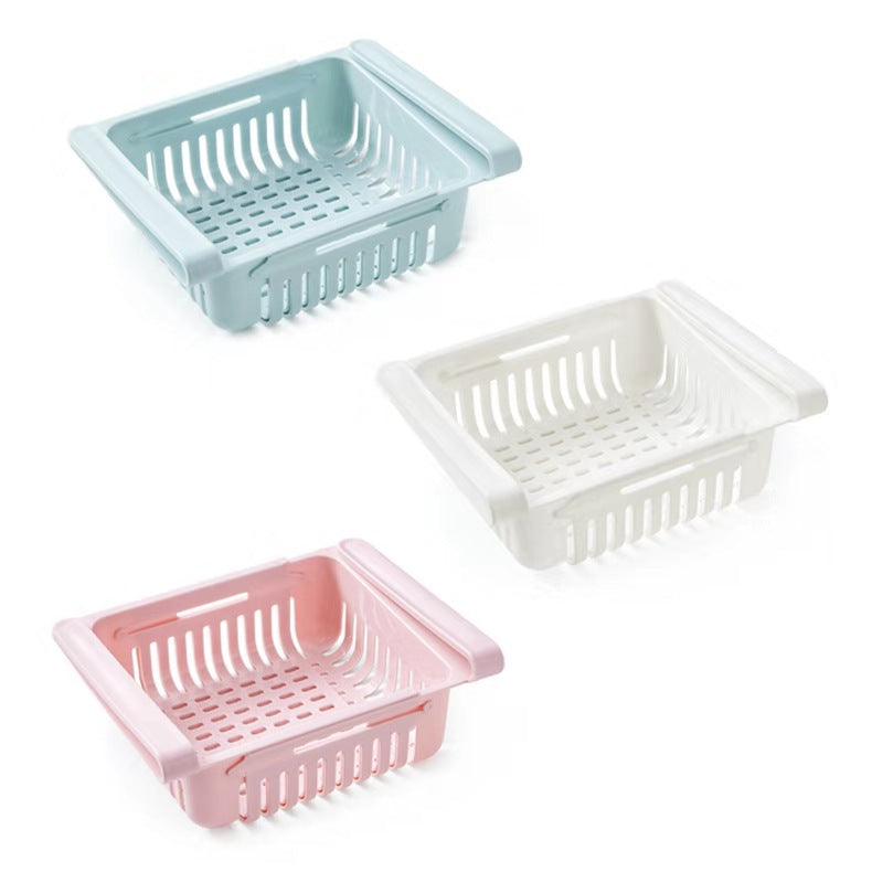 Refrigerator plastic storage basket food and beverage fruit retractable drawer storage box kitchen debris finishing box