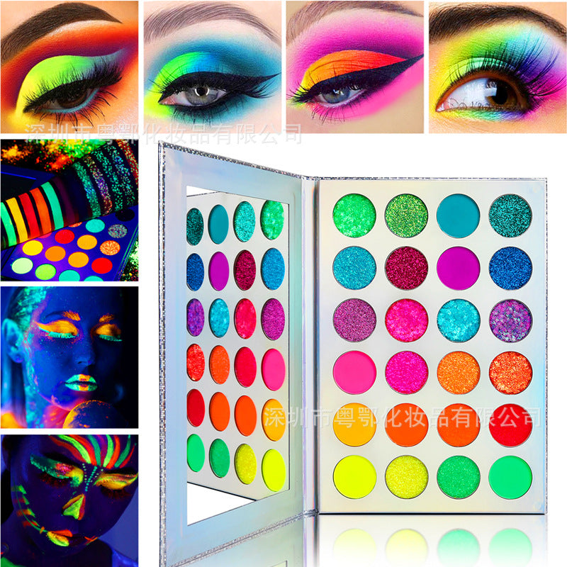 oem luminous eye shadow bright fluorescent powder makeup tray flash eye shadow 24 color eye shadow without logo can be OEM
