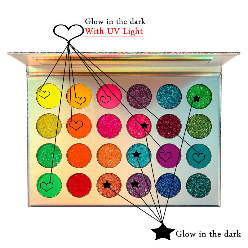 oem luminous eye shadow bright fluorescent powder makeup tray flash eye shadow 24 color eye shadow without logo can be OEM