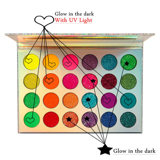 oem luminous eye shadow bright fluorescent powder makeup tray flash eye shadow 24 color eye shadow without logo can be OEM