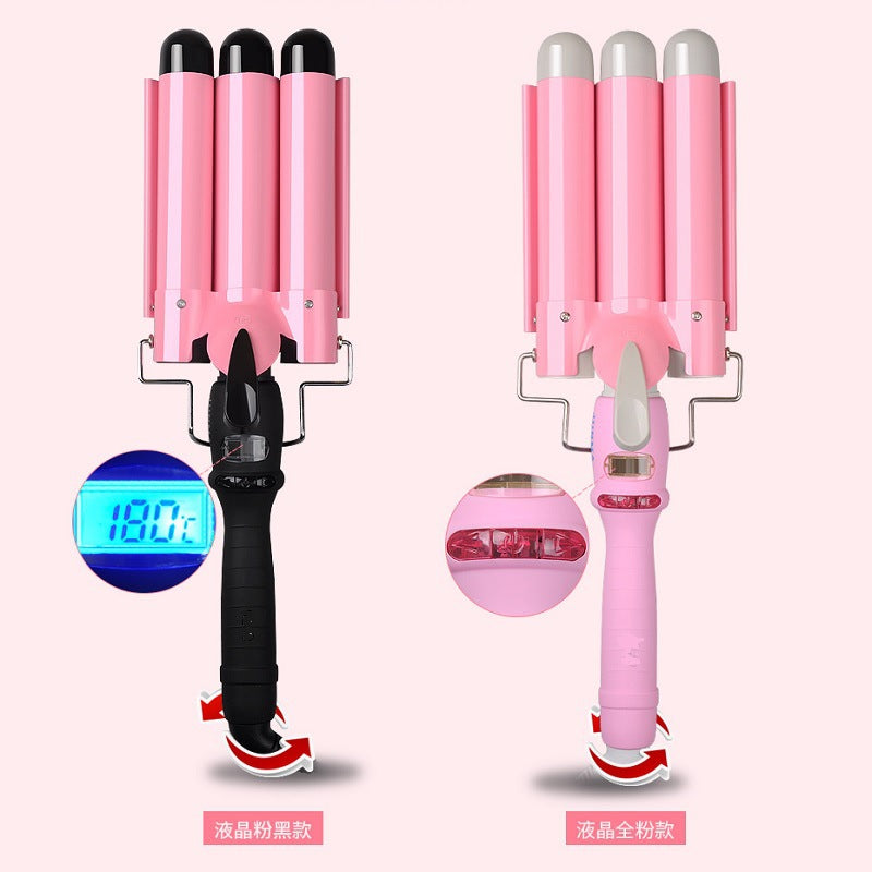 LCD curling irons, true temperature regulating three-bar curling iron, LCD temperature control, water ripple curling irons, hairdressing tools
