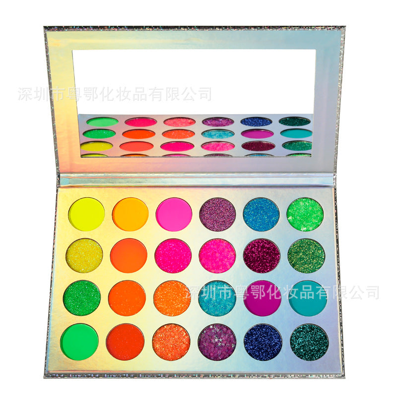 oem luminous eye shadow bright fluorescent powder makeup tray flash eye shadow 24 color eye shadow without logo can be OEM