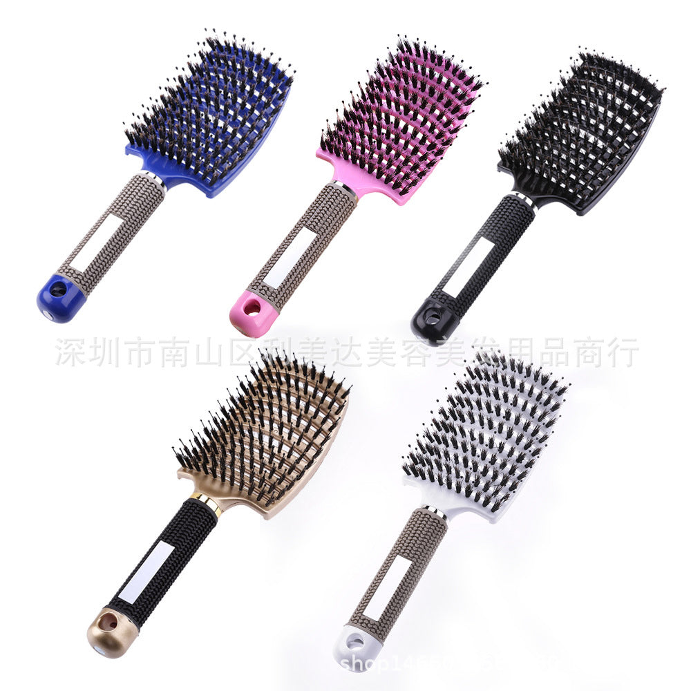Large curved comb ribs comb pig bristle anti-static curved massage comb nine-row comb shape curly hair plastic smooth hair comb