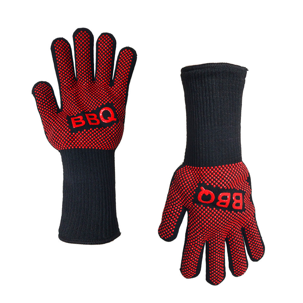 Spot high temperature resistant 800 degrees BBQ flame retardant non-slip fireproof barbecue gloves insulated microwave oven oven gloves