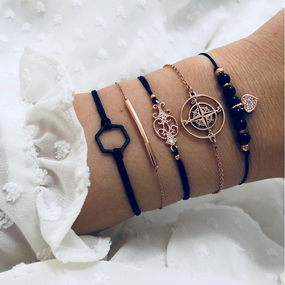 30 Styles Women Girls Mix Round alloy Crystal Charm Bracelets Fashion Boho Heart Map Pineapple Bracelets Sets Jewelry Gift